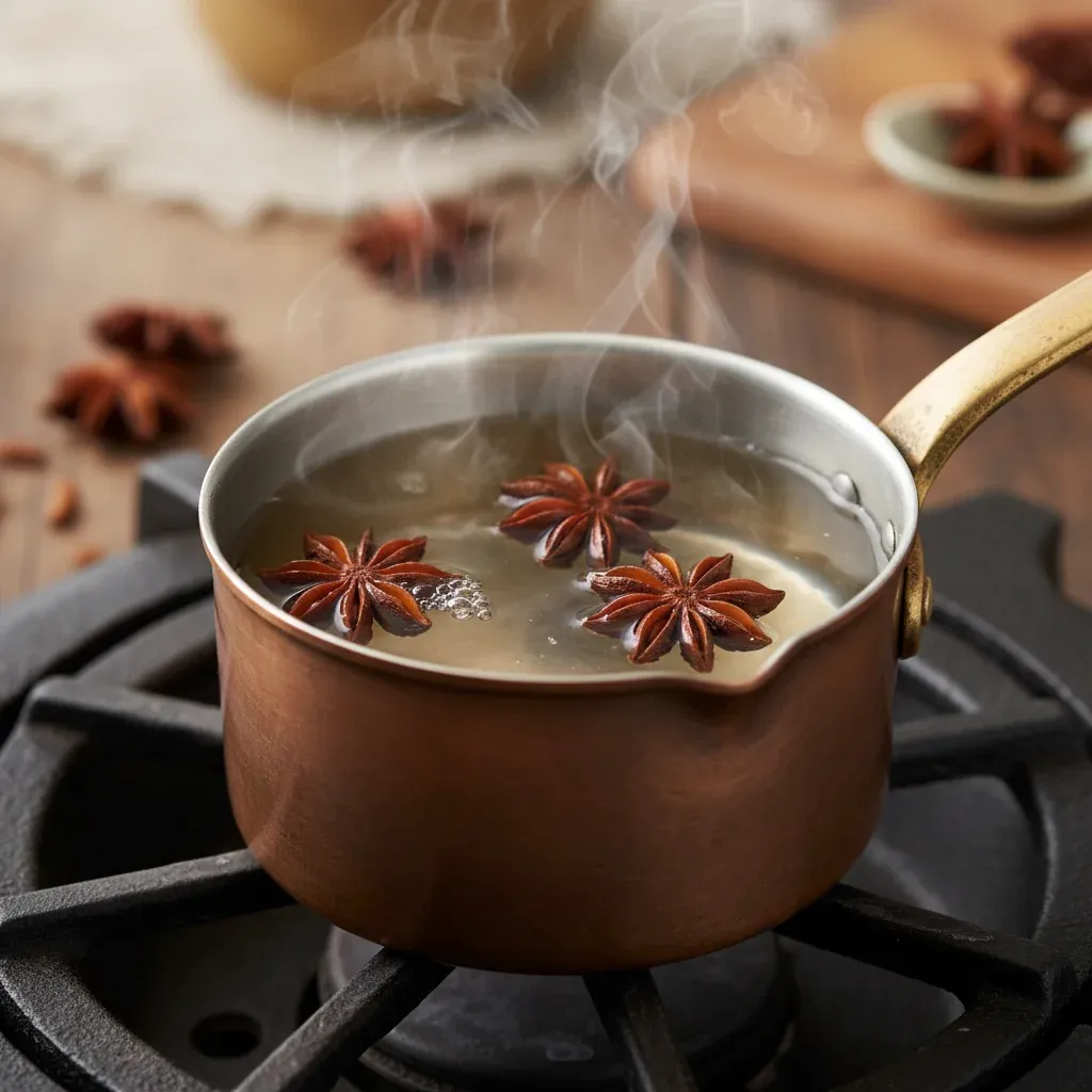 Adding Whole Star Anise Pods to Simmering Broth